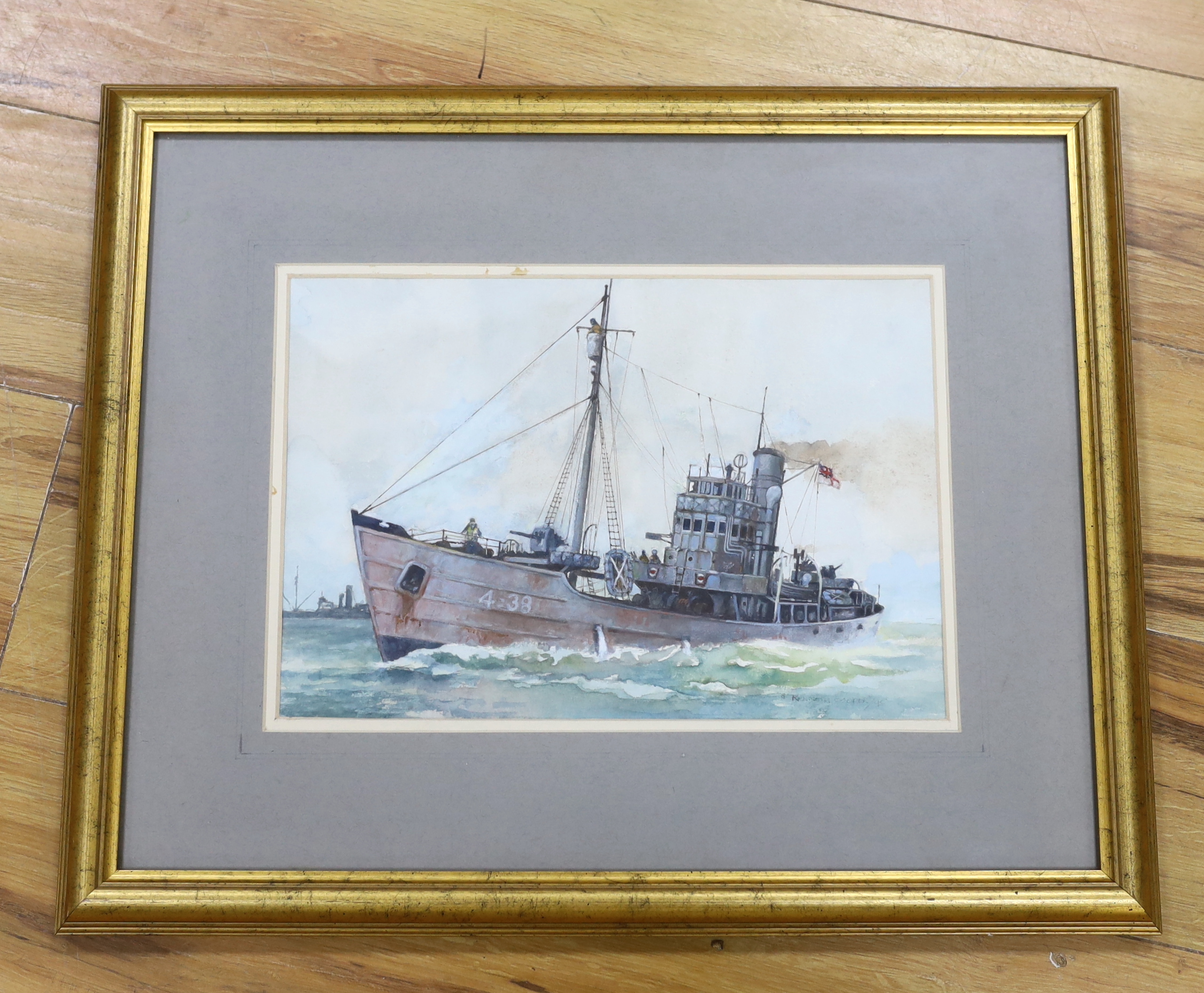 Kenneth Cooper, gouache, HM Armed Trawler Northern Pride, signed and dated '45, details verso, 23.5 x 34.5cm